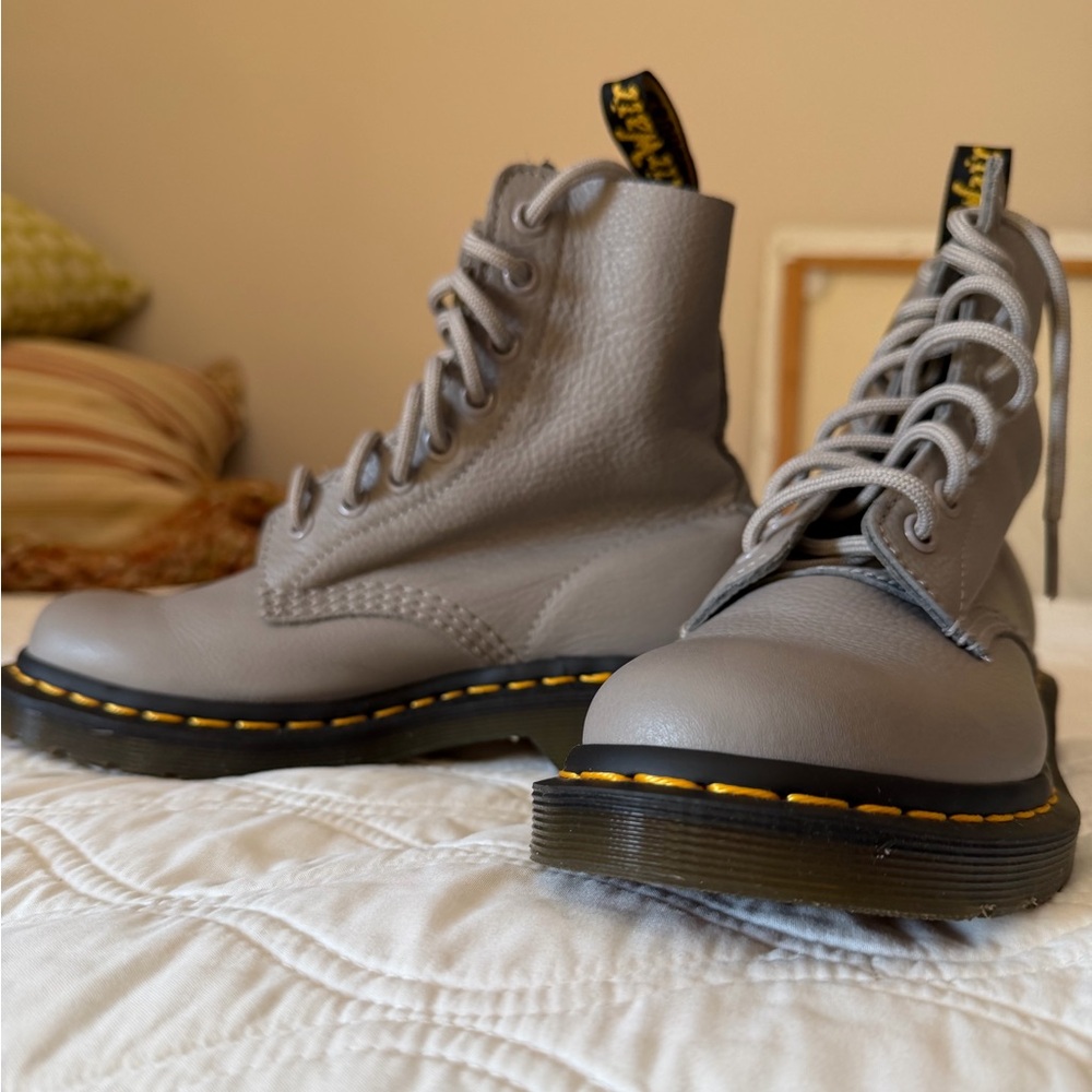 Kids’ Gray Leather Combat Boots, Size 3